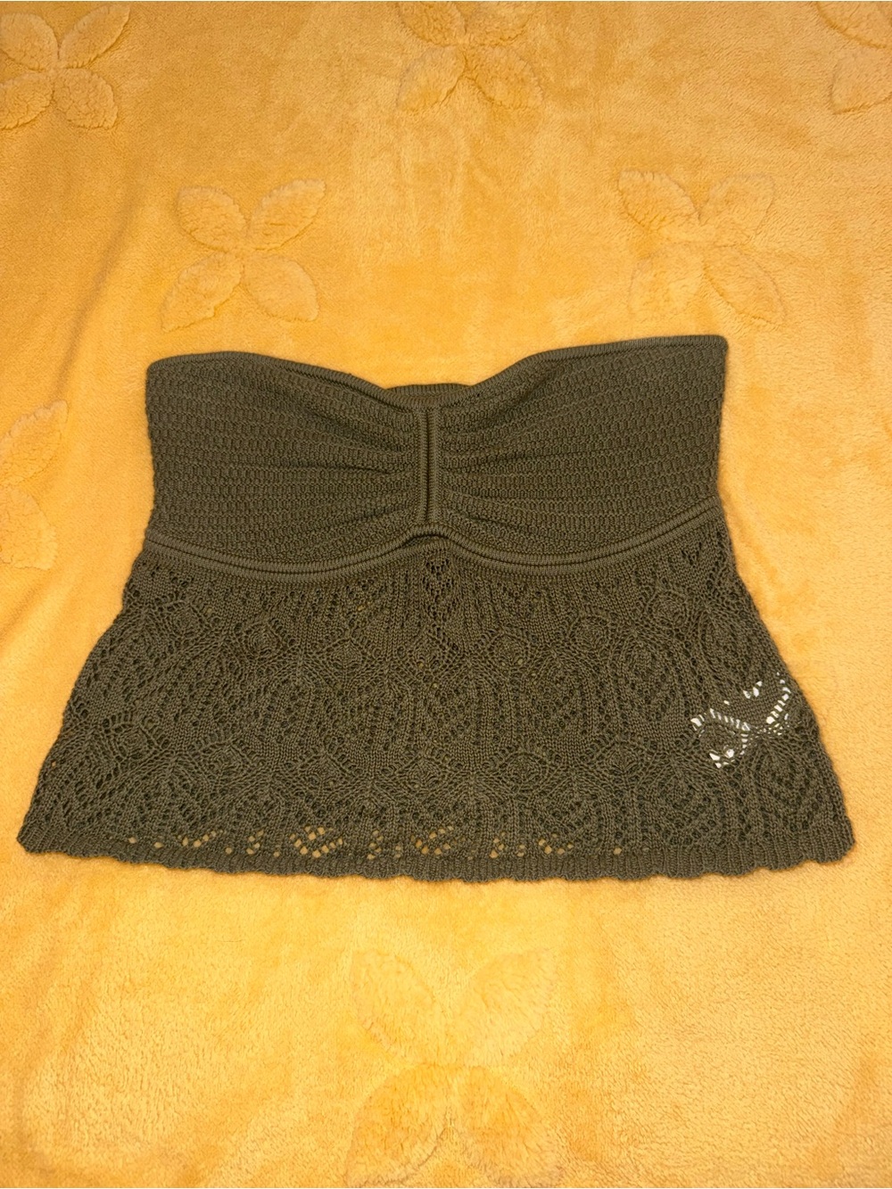 American Eagle Outfitters Olive Green Crochet Strapless Tube Top